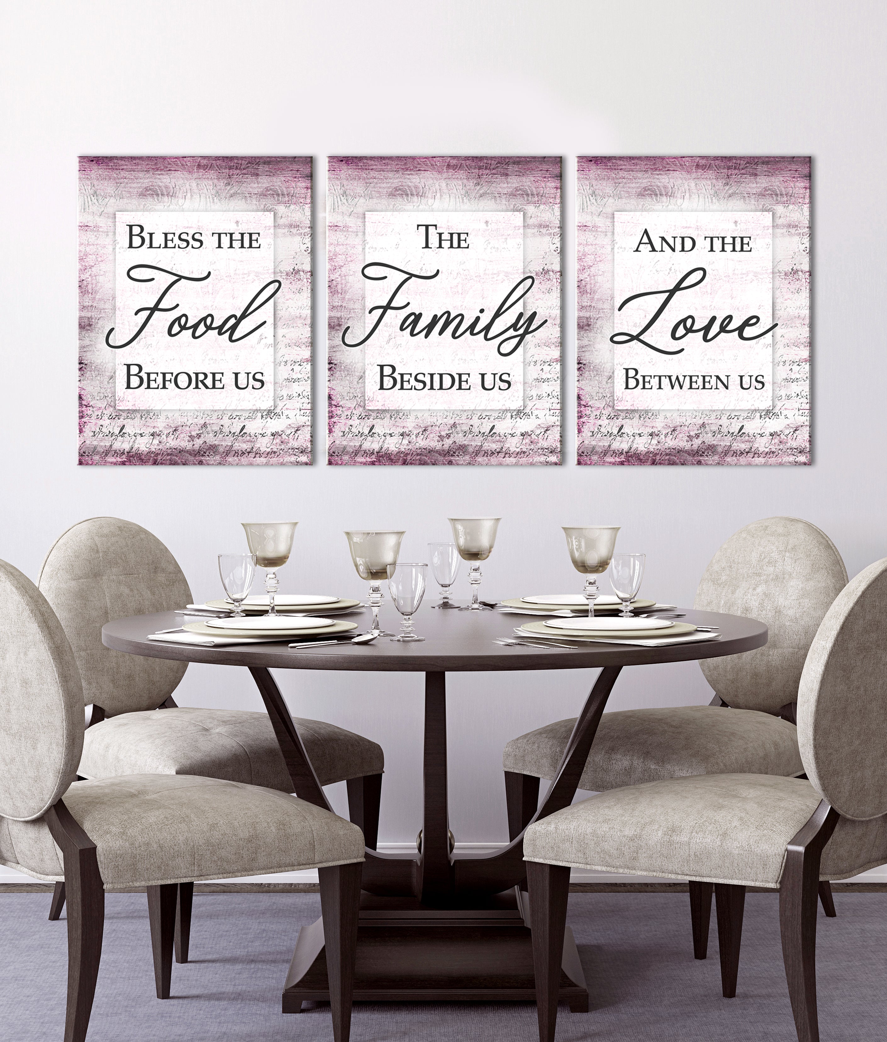 Hot Deal! Set of 3 Wood-Frame Ready-to-Hang Home Wall Art: Bless the Food Before Us V2