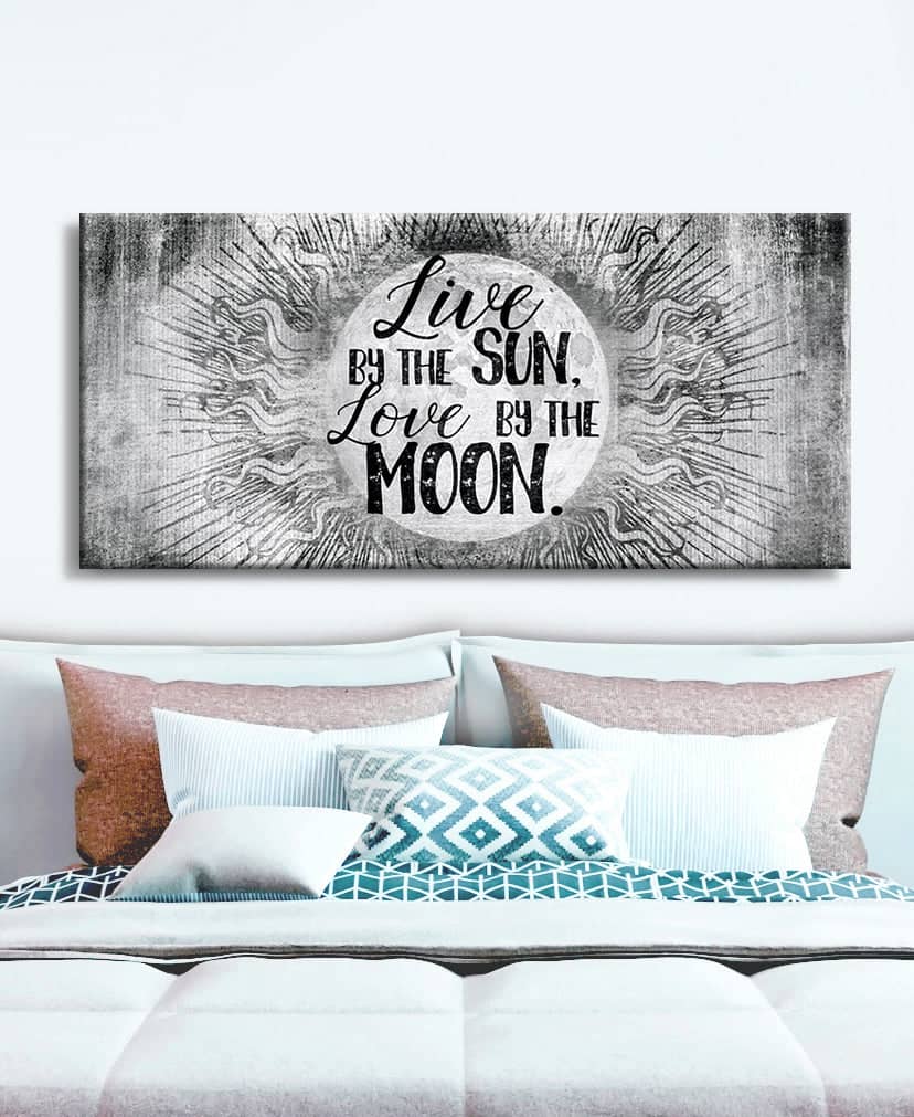 Hot! Bedroom Wall Art - 'Live By The Sun, Love By The Moon' V3 (Wood Frame, Ready To Hang)