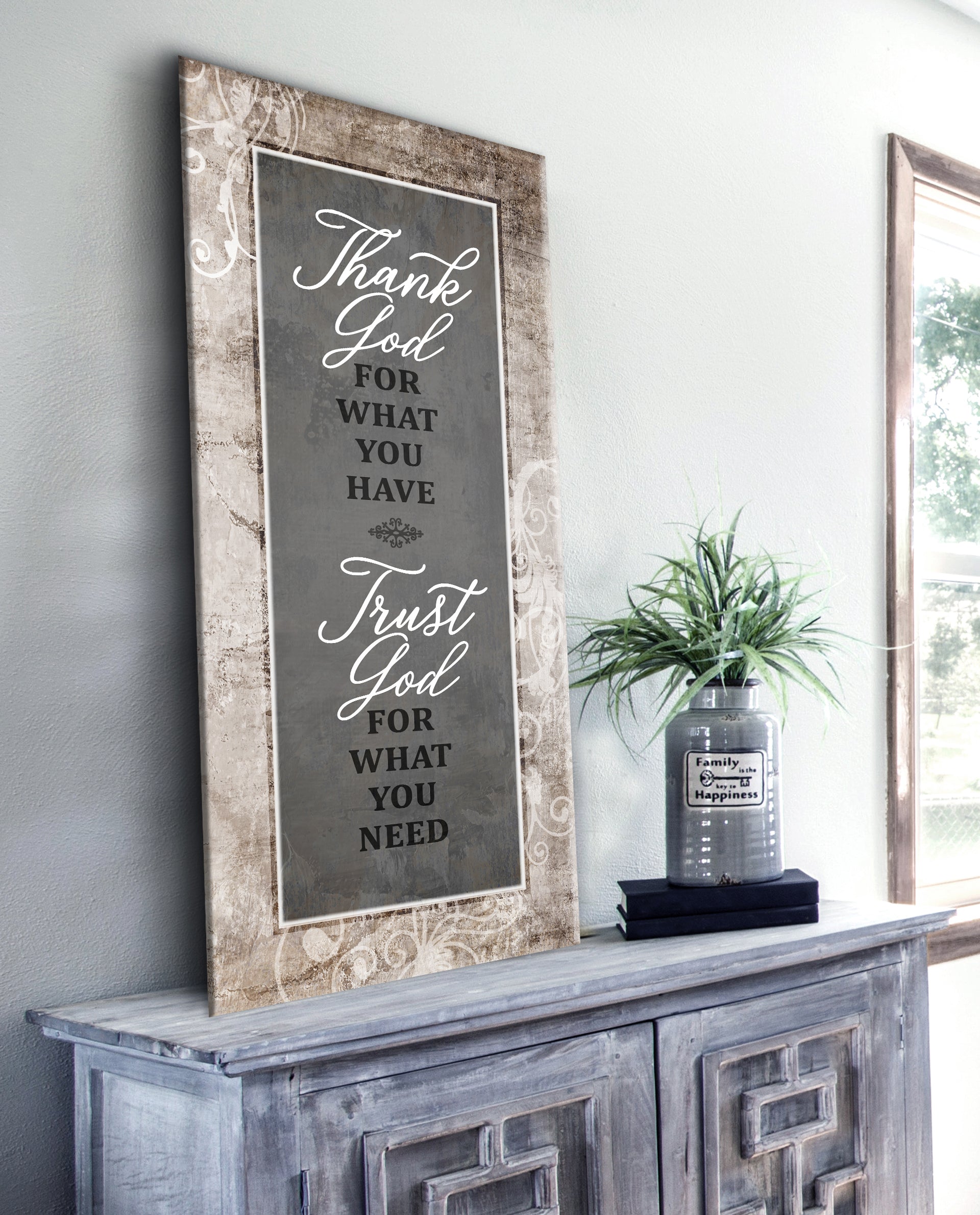 Christian Wall Art: 'Thank God For What You Have' V2 - High - Quality Wood - Framed Canvas, Ready to Hang! Buy 2 Save 20%