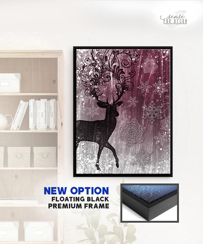 Ready-to-Hang Winter Deer Wall Art with Wood Frame for the Holidays