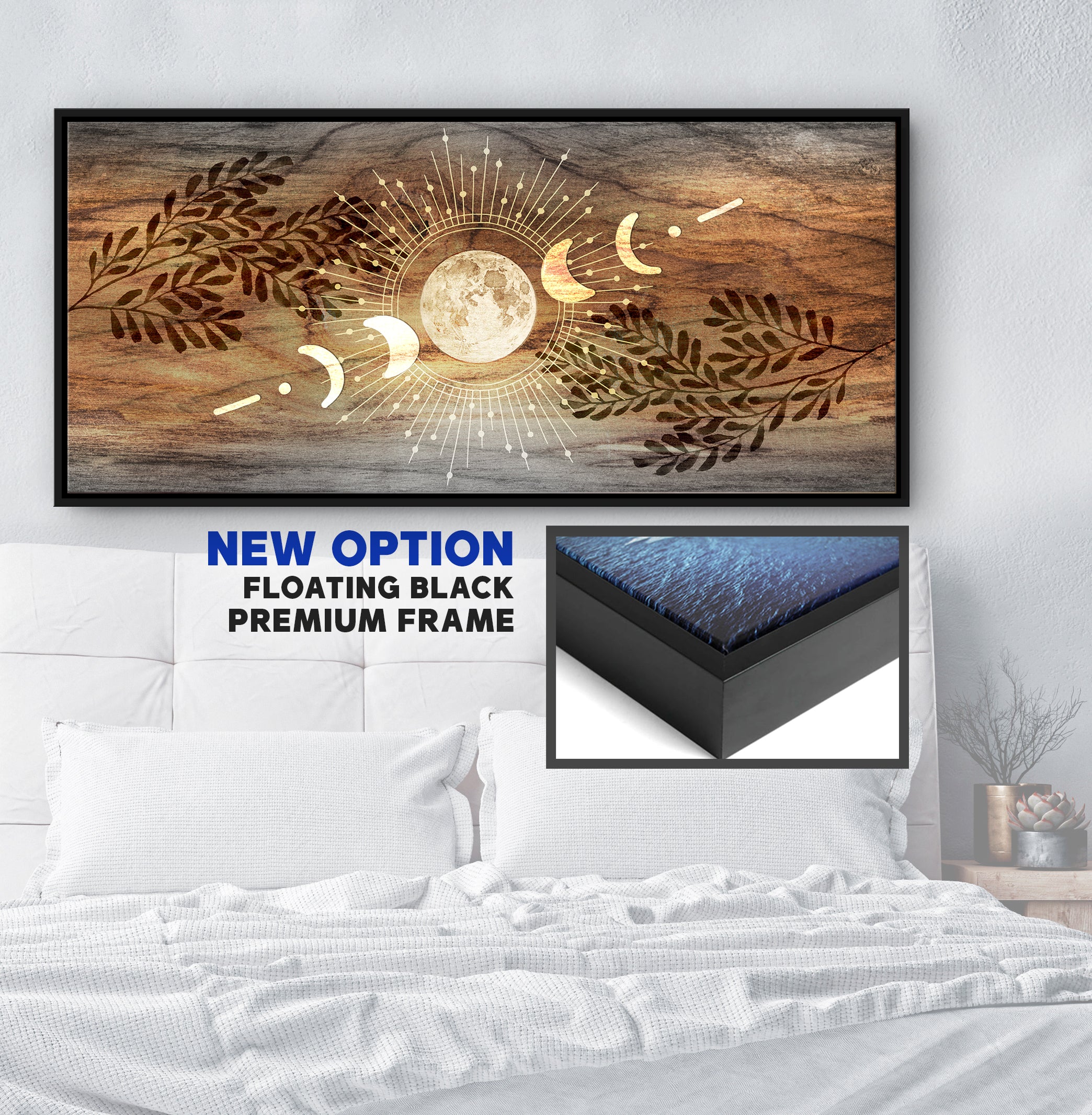 Ready-to-Hang Boho Moon Phases V2 Wall Art with Wood Frame