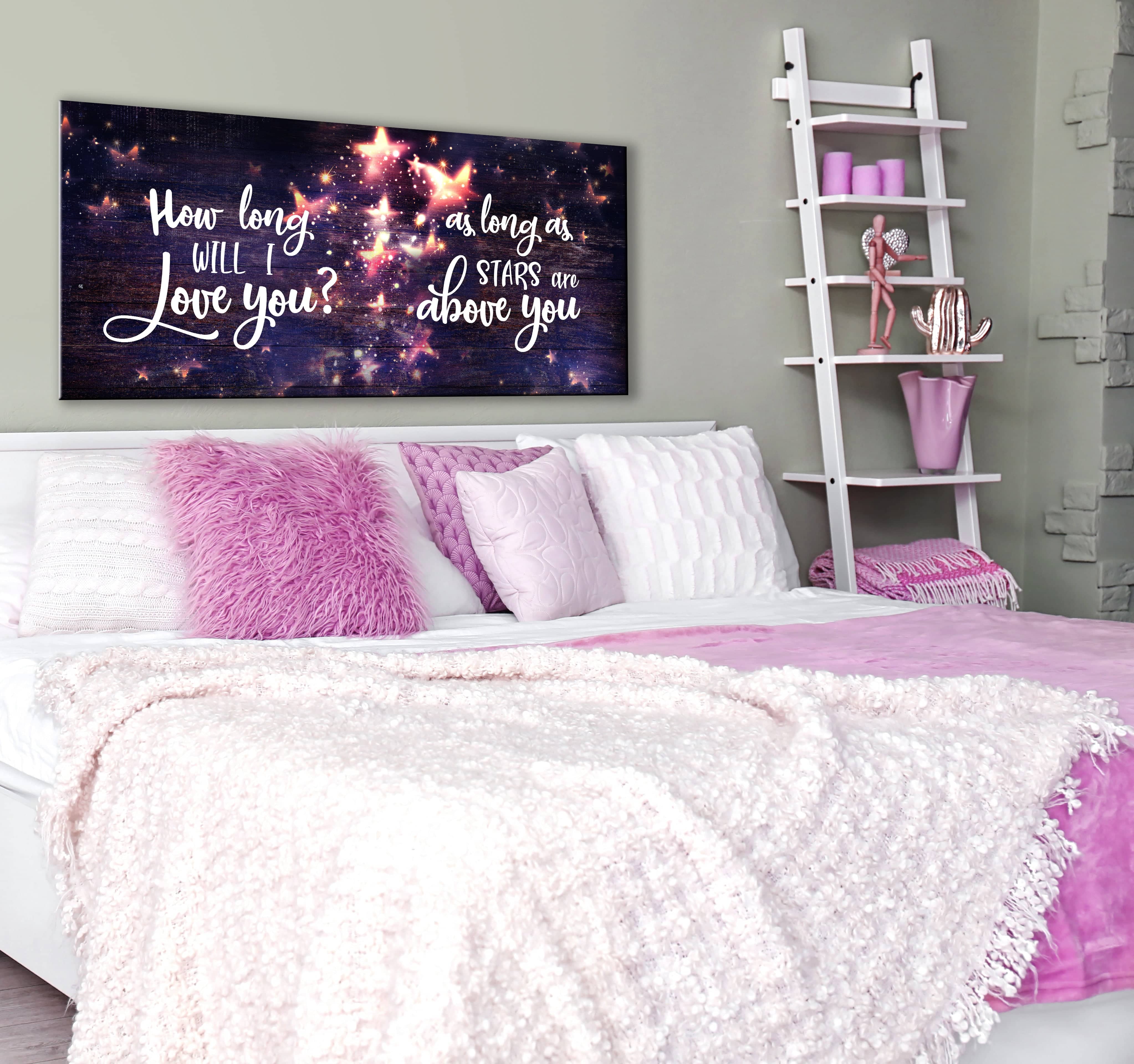 Limited Offer! How Long Will I Love You Stars Bedroom Wall Art (Wood Frame, Ready To Hang)