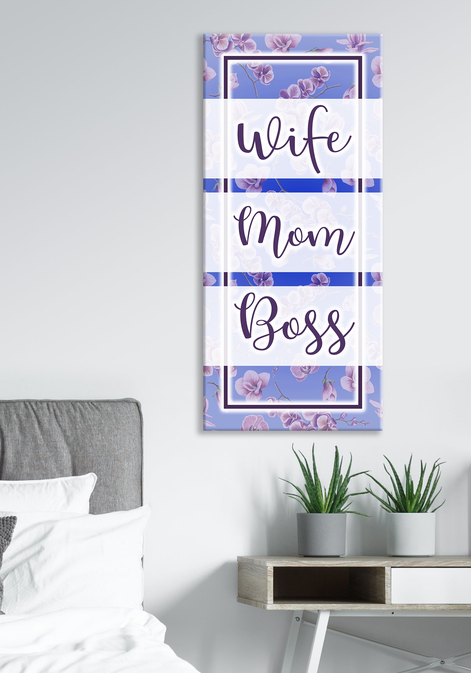 High - Quality Wood - Framed Wall Art for Moms: Wife, Mom, Boss (Ready To Hang)