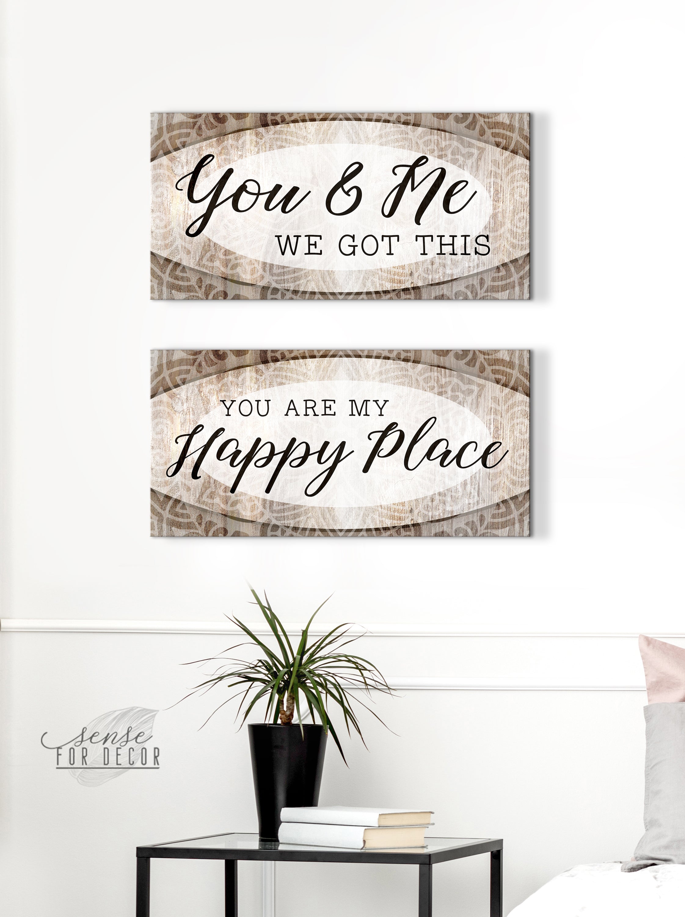 Exclusive Offer! Set of 2 Couples Wall Art: 'You and Me We Got This' & 'You are My Happy Place' (Wood Frame, Ready To Hang)