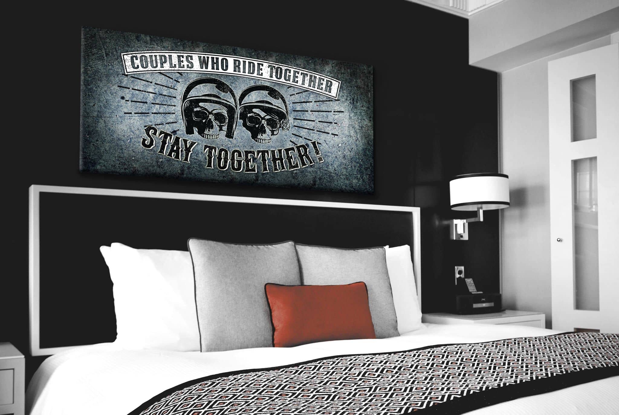 Ready-to-Hang Biker Wall Art: Ride Together, Stick Together (Wood Frame)