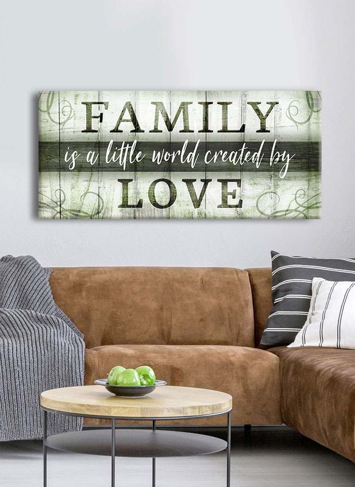 Exclusive Family Wall Art V2: Love - Filled World in Wood Frame, Ready to Hang