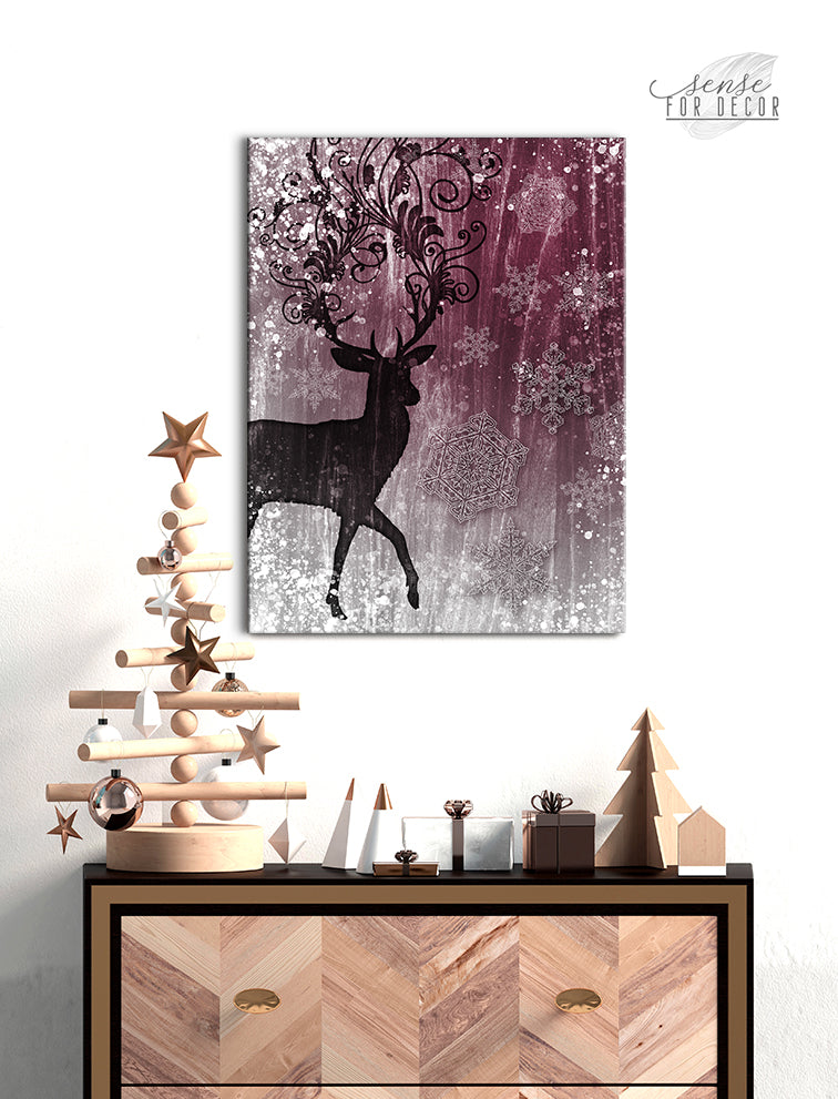 Ready-to-Hang Winter Deer Wall Art with Wood Frame for the Holidays