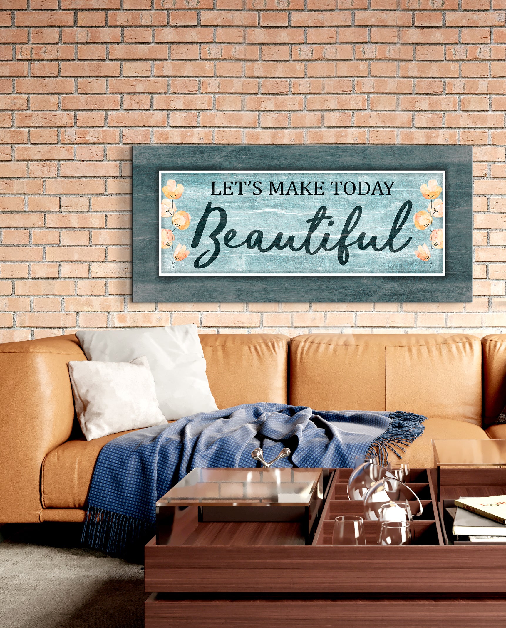 High - Quality Christian Wall Art: 'Let's Make Today Beautiful' with Wood Frame, Ready to Hang