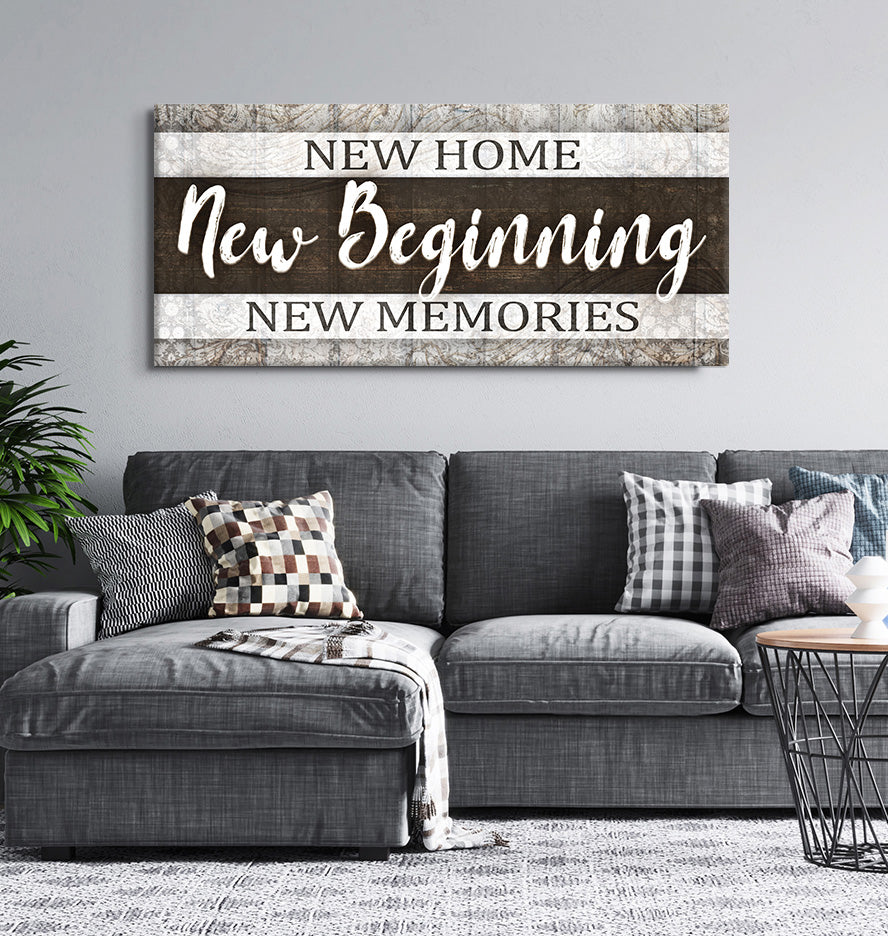 High - Quality Wood - Framed Home Wall Art: New Home, New Start V19 (Ready to Hang)