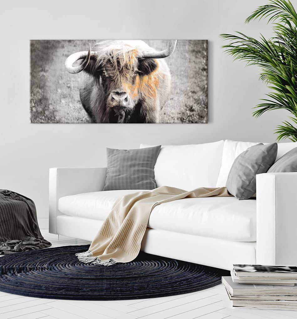 High - Quality Highland Cattle V6 Animal Wall Art with Wood Frame, Ready to Hang