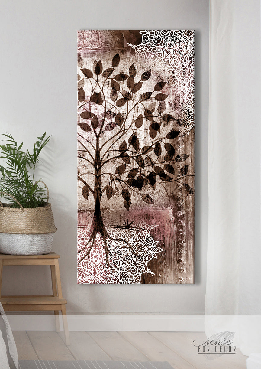 Boho Tree Wall Art V2 with Wood Frame (Ready to Hang) - Great Deal!