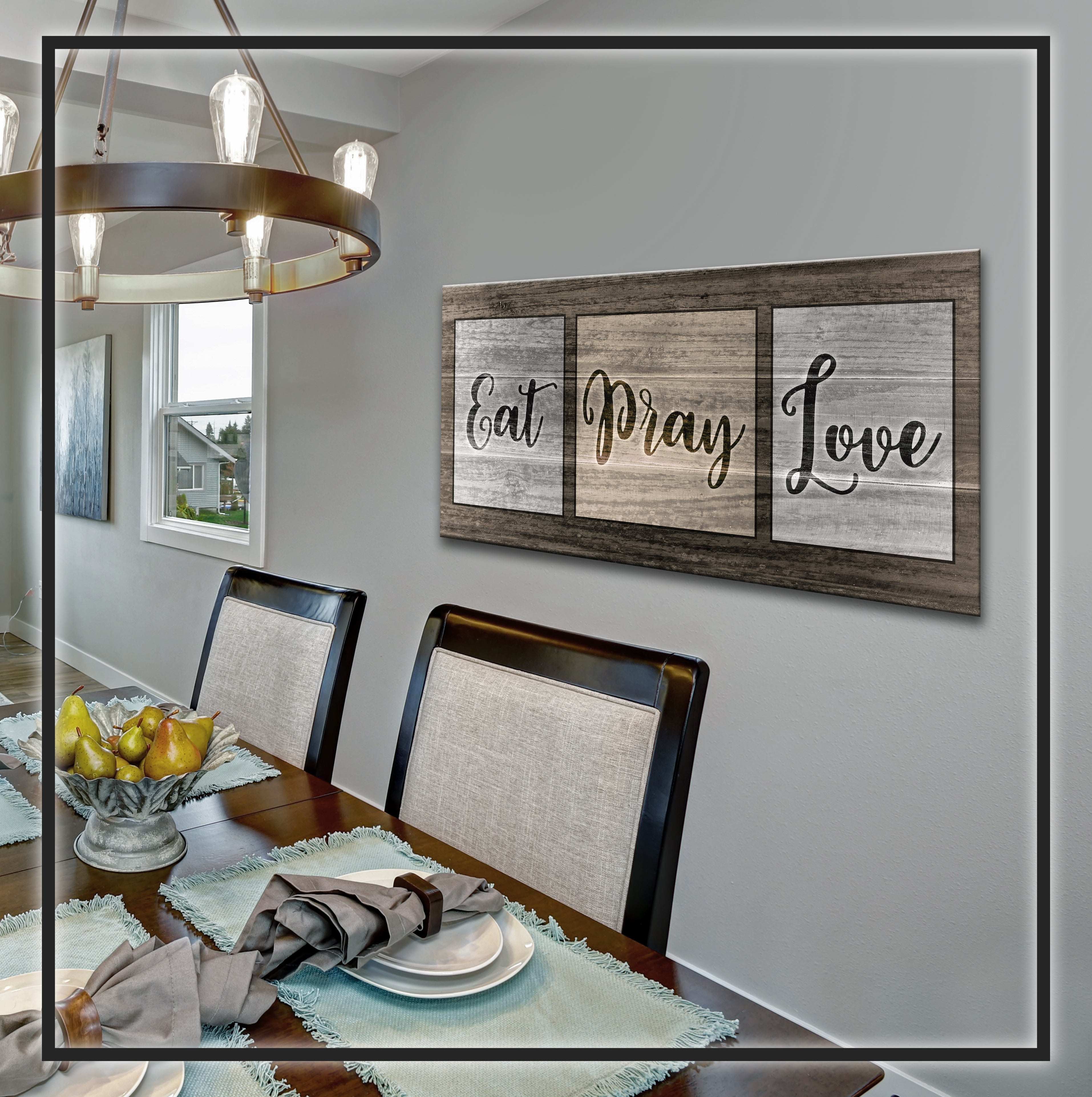 Hot Deal! Kitchen Wall Art - 'EAT PRAY LOVE' with Wood Frame, Ready to Hang
