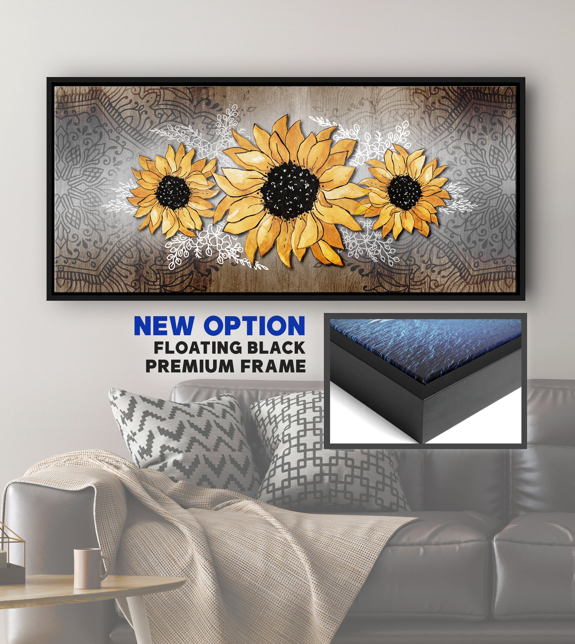 High - quality Boho Sunflower Trio Wall Art with Wood Frame, Ready to Hang