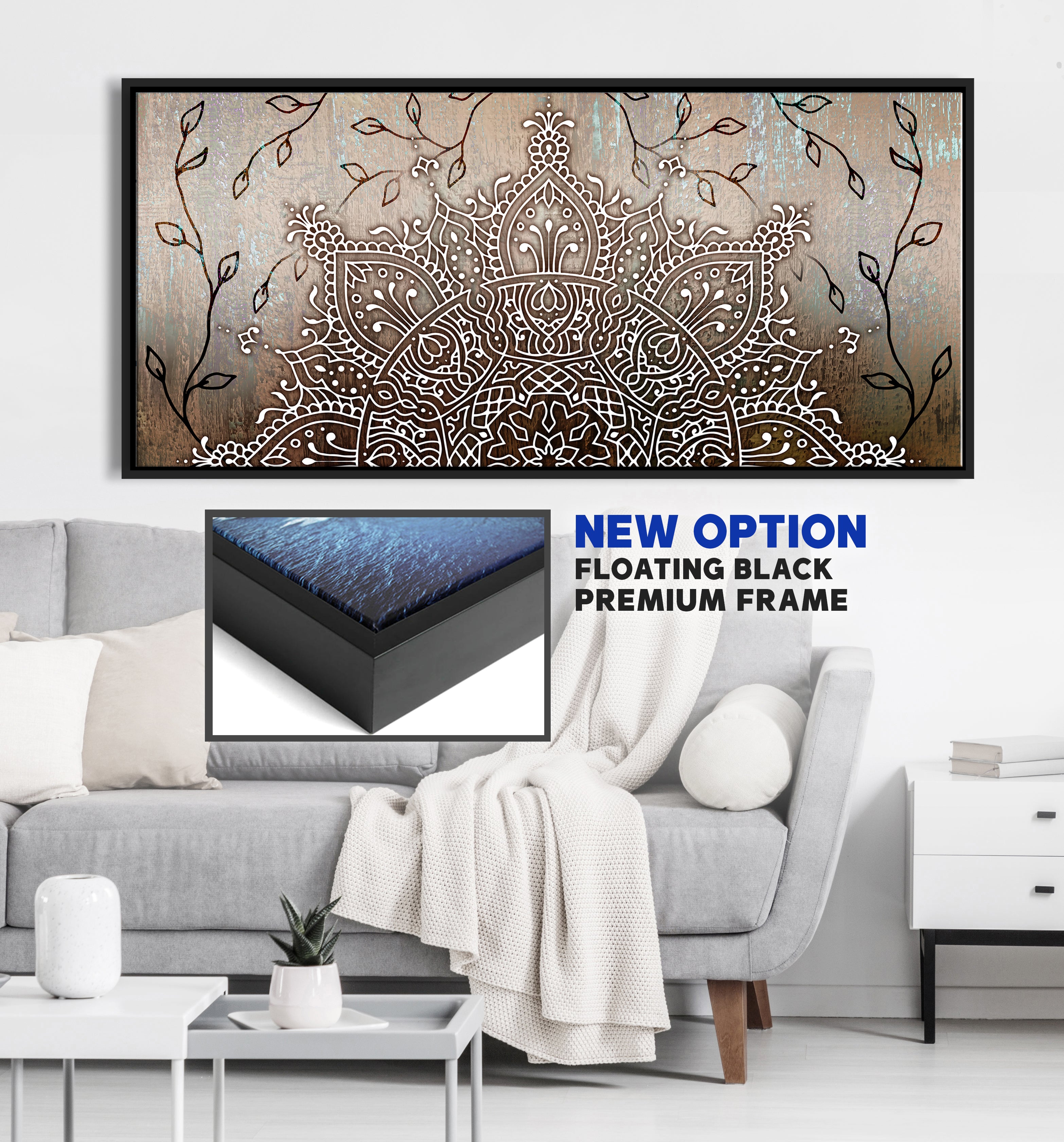 Hot Deal! Boho Mandala Wall Art V9 with Wood Frame, Ready to Hang