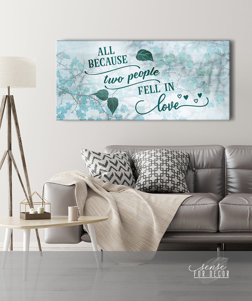 Hot Deal! Couples Wall Art - 'All Because Two People Fell in Love' V4 with Wood Frame, Ready to Hang
