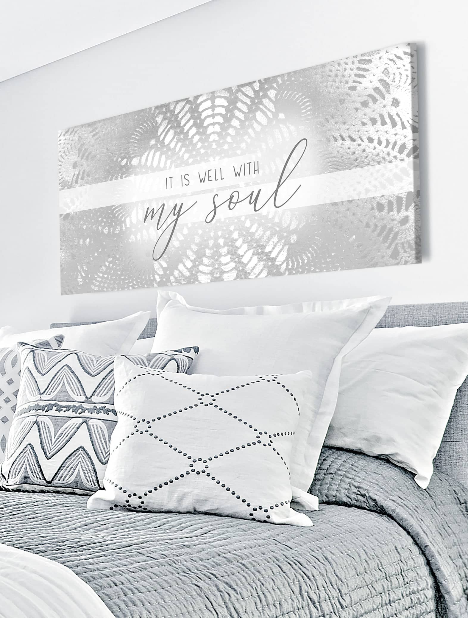 High - Quality 'It Is Well With My Soul V2' Bedroom Wall Art with Wood Frame, Ready to Hang