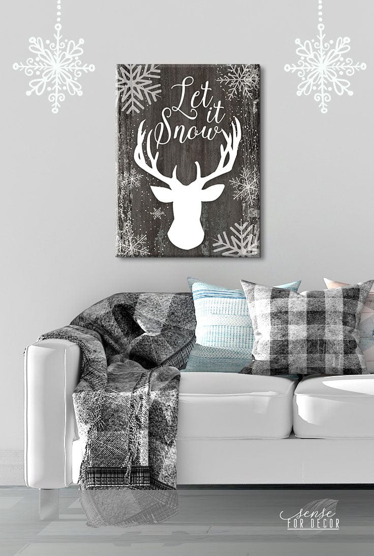 Holiday Snow-Themed Wall Art V6 with Wood Frame, Ready to Hang