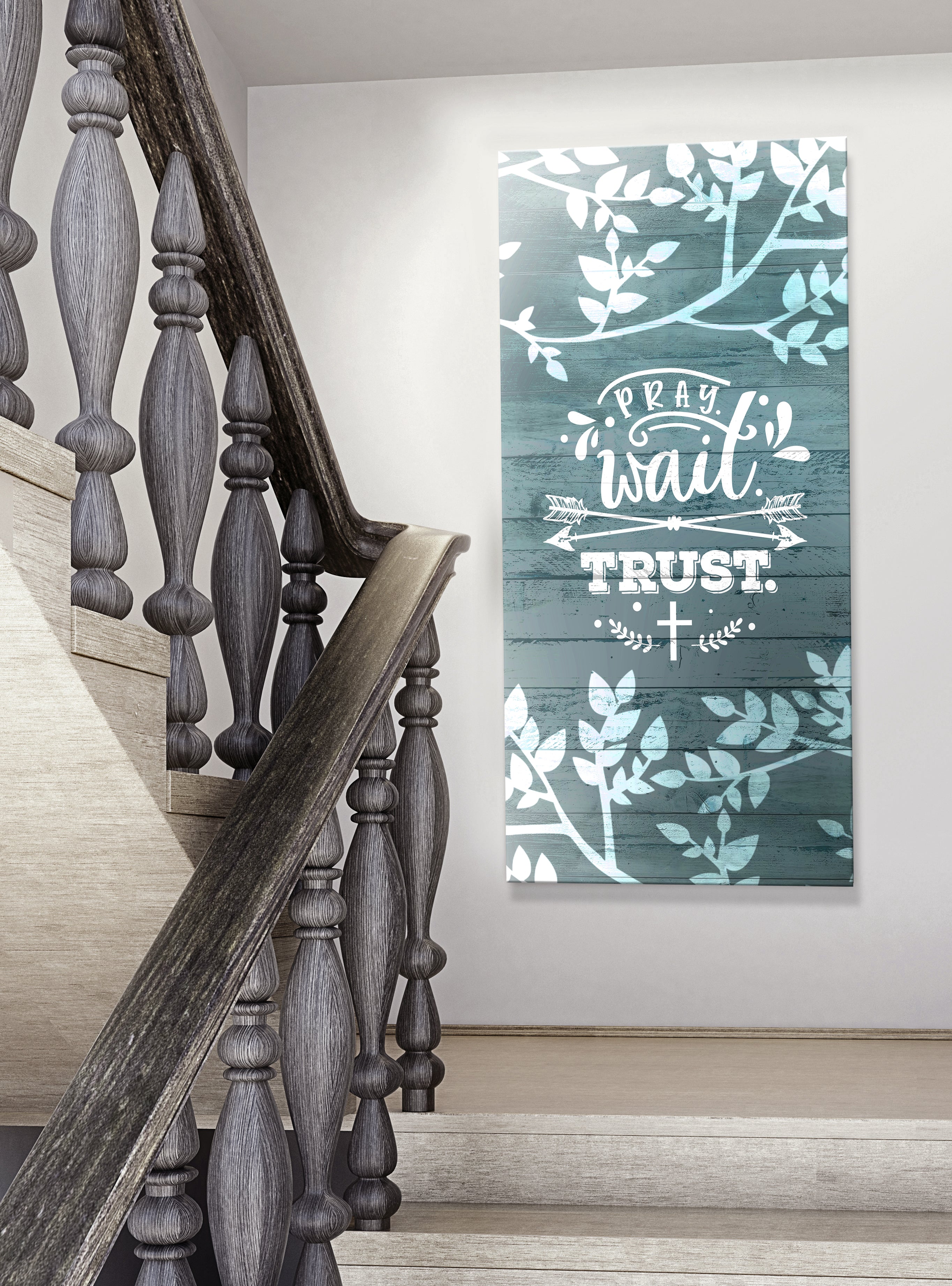 Christian Wall Art: Pray Wait Trust V5 - Wood Frame, Ready To Hang! Buy 2, Save 20%