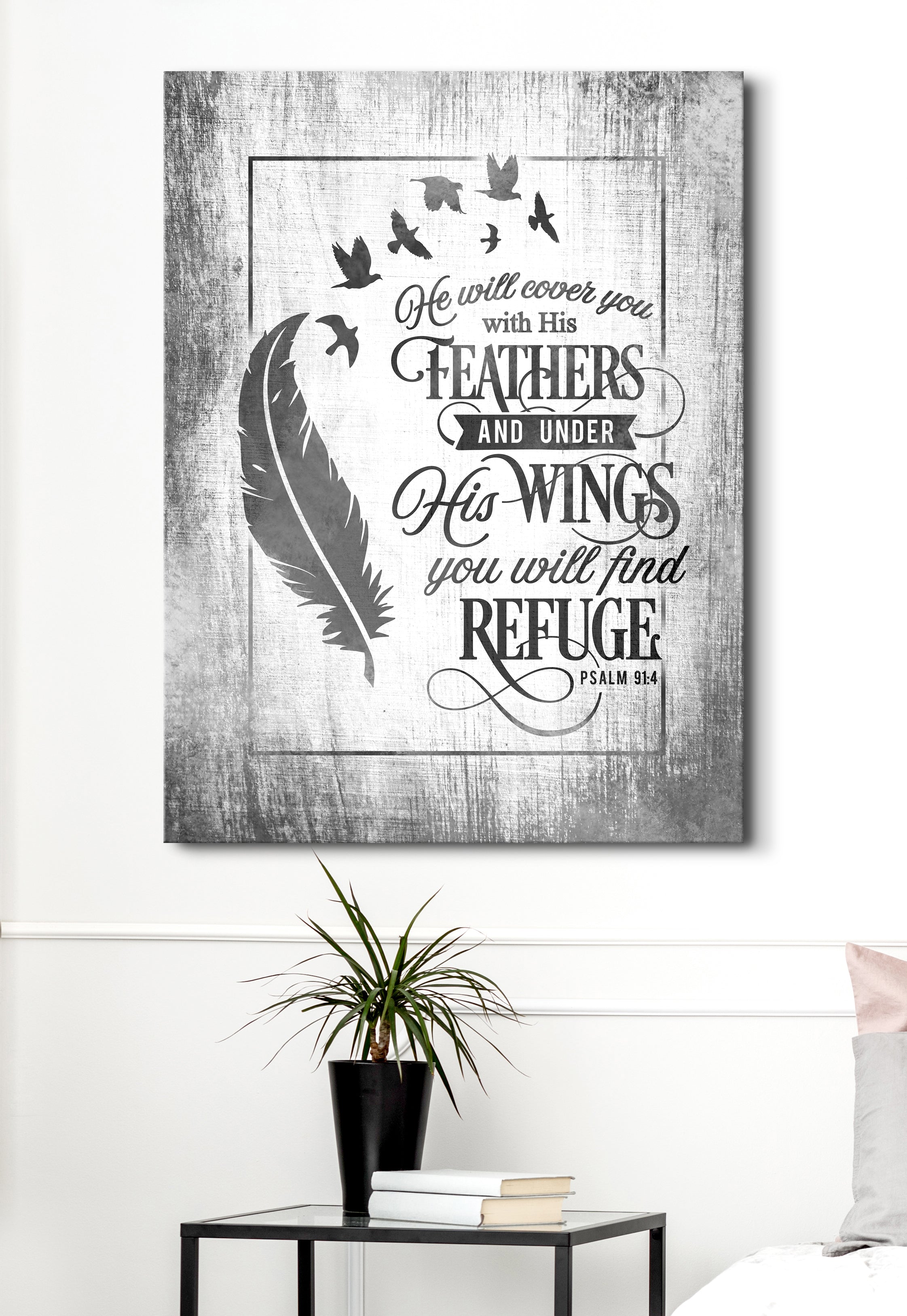 Hot Sale! Christian Wall Art - 'He Will Cover You With His Feathers' in Wood Frame, Ready to Hang