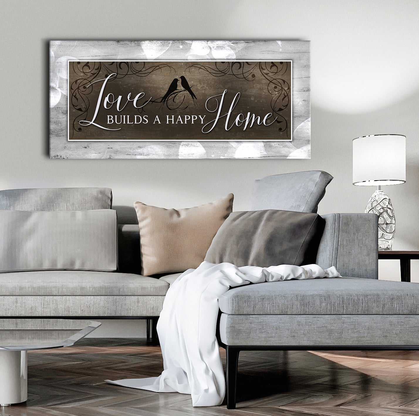 High - Quality Wood - Framed Couples Wall Art: Love Creates a Happy Home (Ready to Hang)