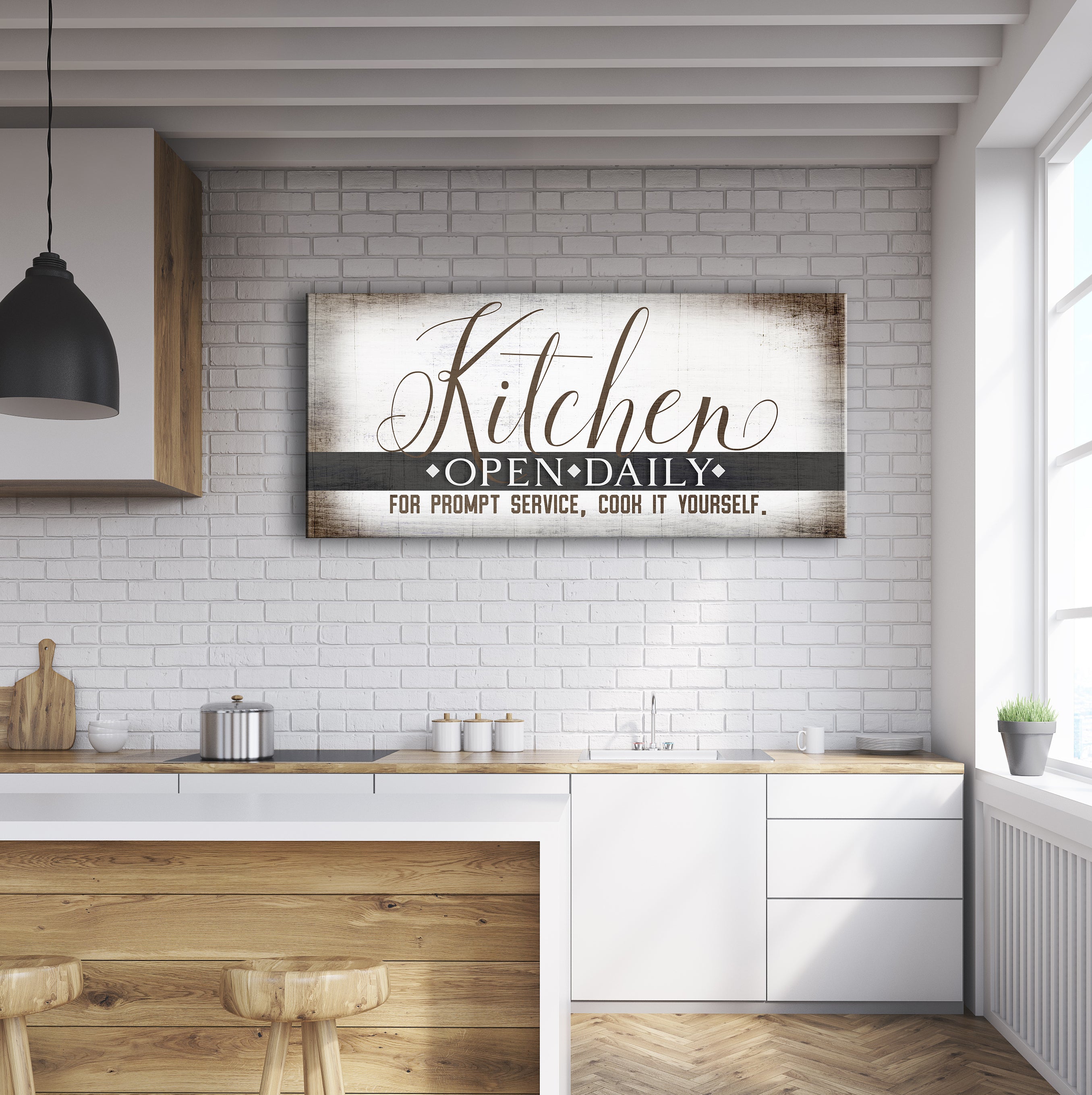 Kitchen Wall Art - Kitchen Open Daily (Wood Frame, Ready To Hang) - Buy 2 Save 20%