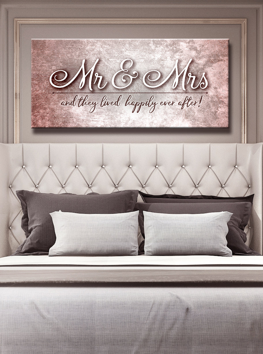High - Quality Wood - Framed Couples Wall Art: Mr and Mrs, Happily Ever After (Ready To Hang)