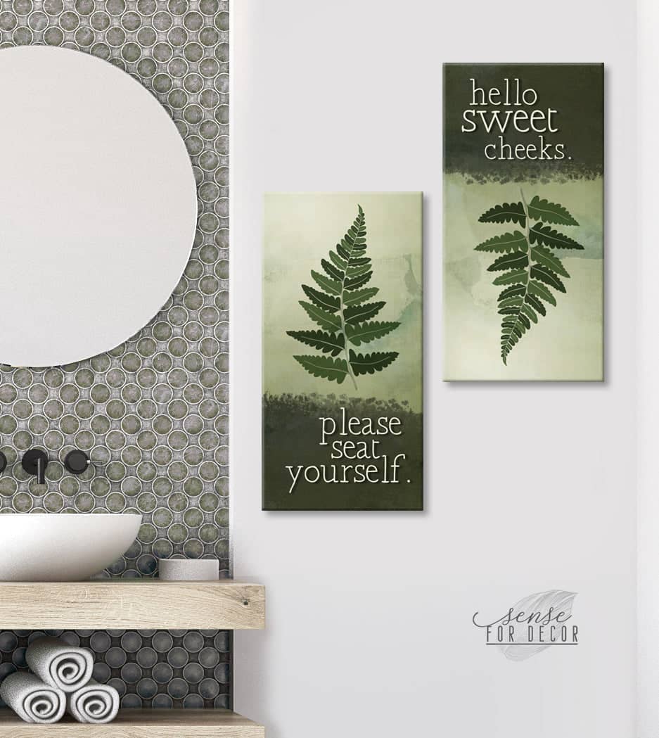 Set of 2 High - Quality Wood - Framed Bathroom Wall Art: 'Hello Sweet Cheeks Please Seat Yourself' Ready to Hang