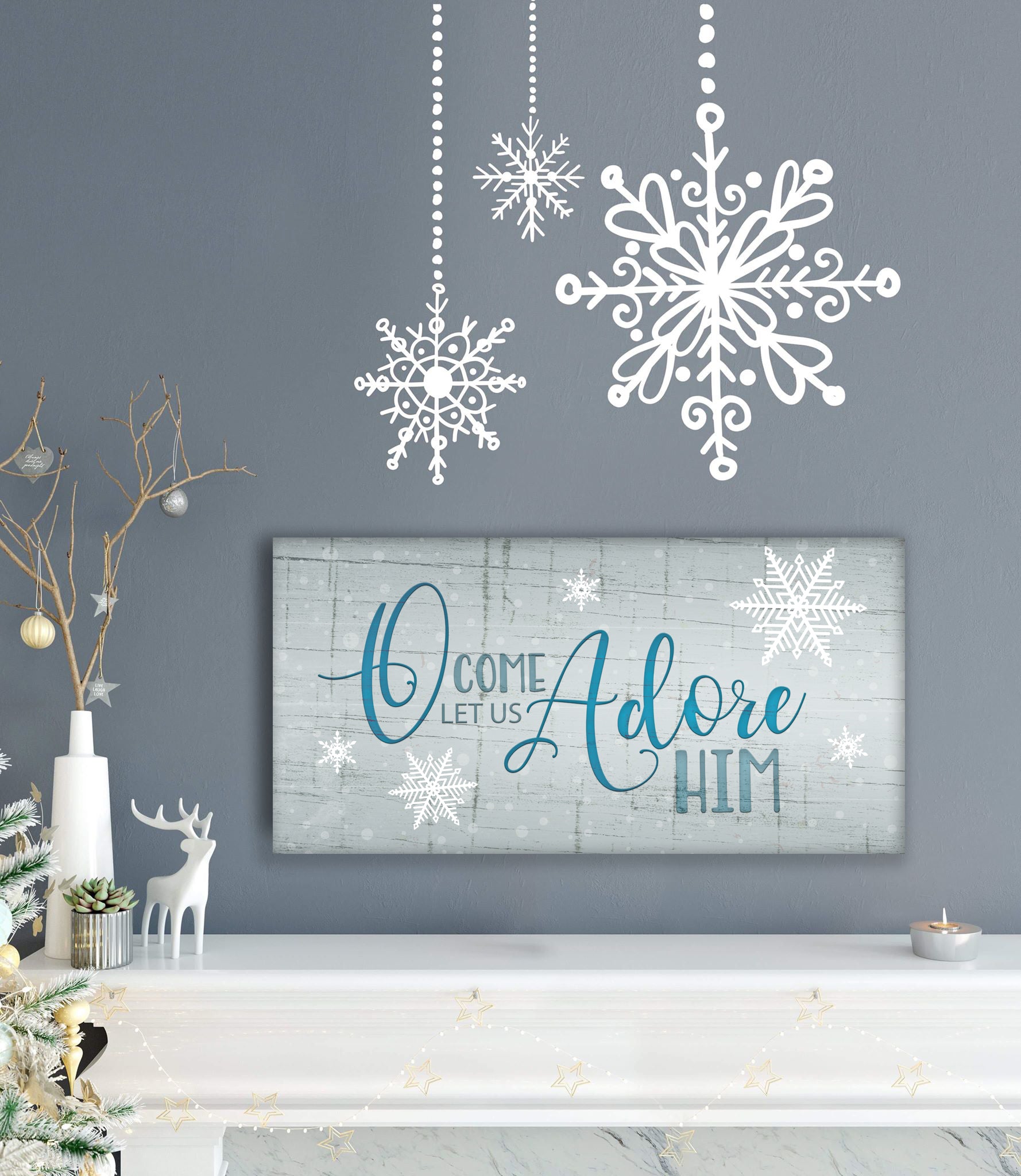 High - Quality Wood - Framed 'O Come Let Us Adore Him' Holiday Wall Art Ready to Hang