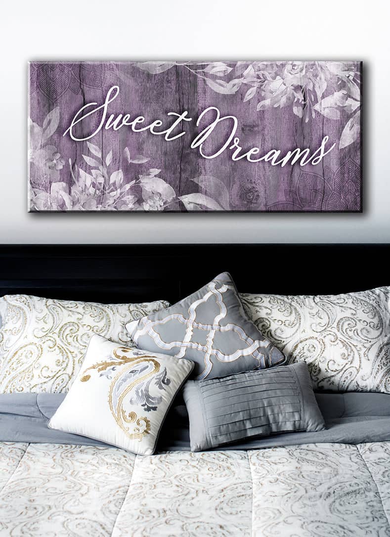 Ready-to-Hang Bedroom Wall Art: Sweet Dreams V4 with Wood Frame