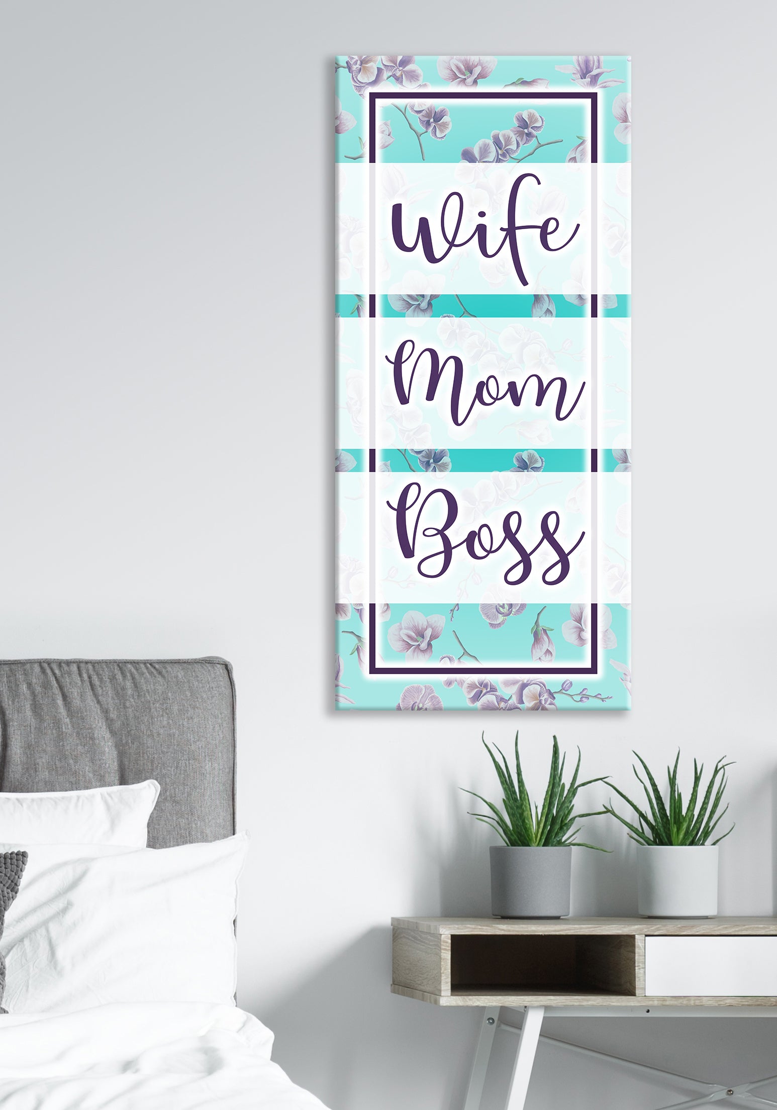 High - Quality Wood - Framed Wall Art for Moms: Wife, Mom, Boss (Ready To Hang)