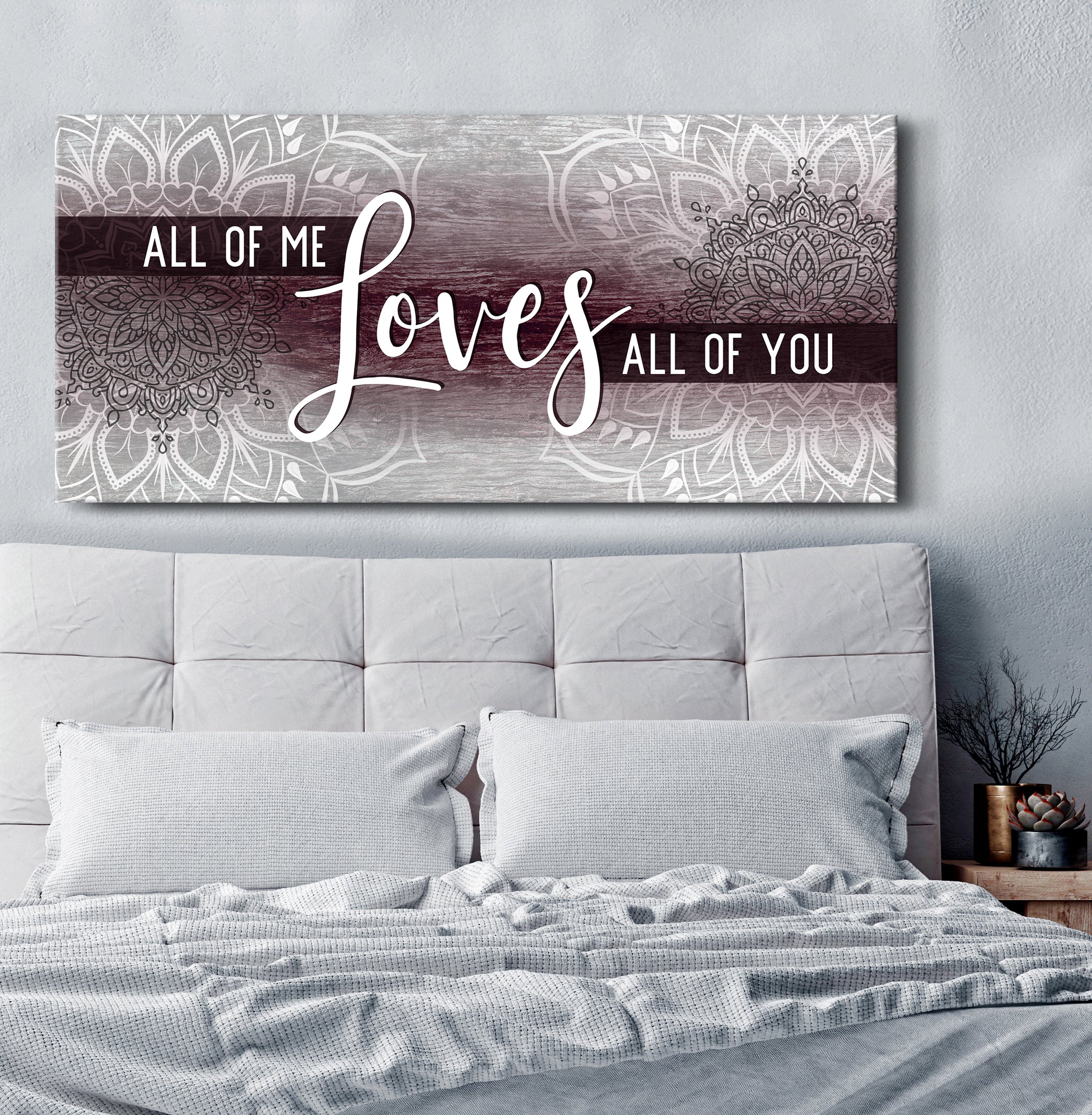 Hot Deal! Boho Couples Wall Art - 'All of Me Loves All of You' with Wood Frame, Ready to Hang