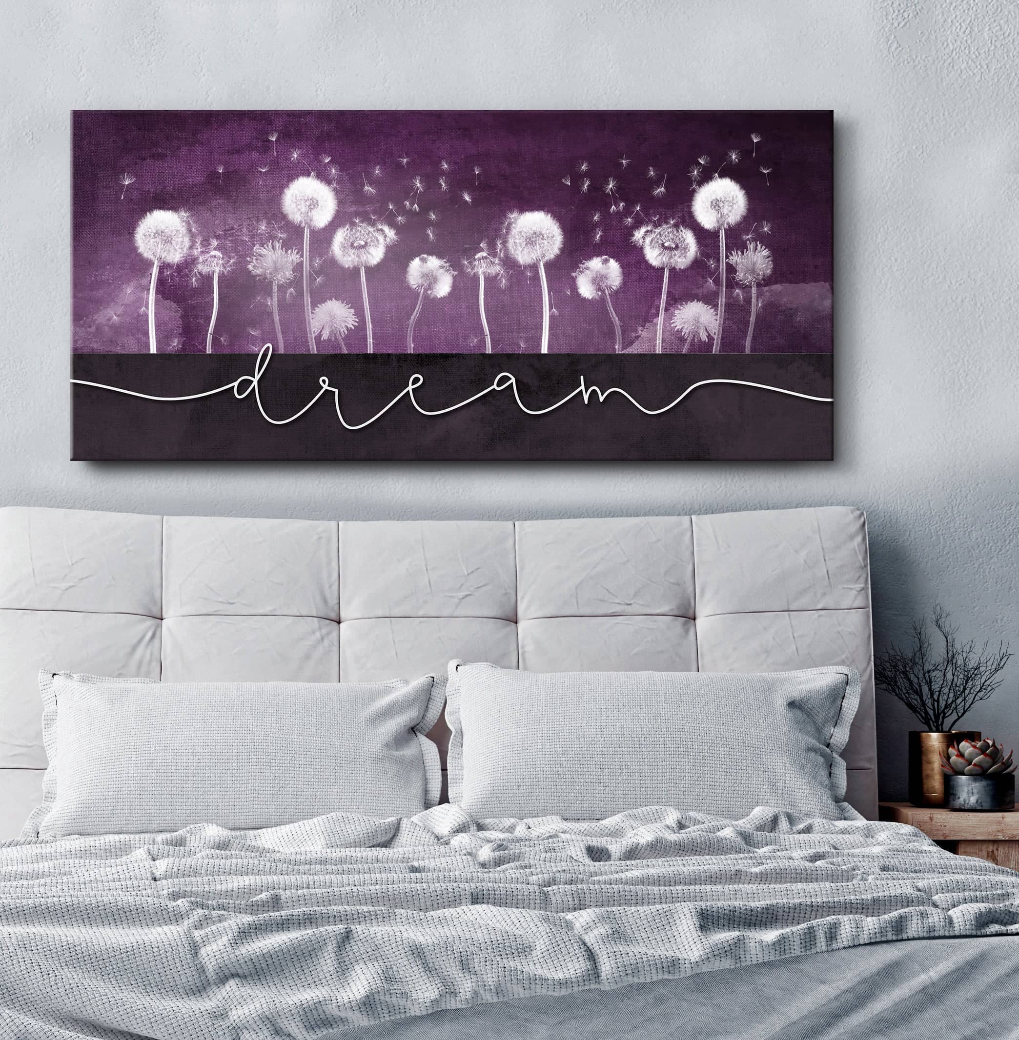 High - quality Dream Dandelions Bedroom Wall Art with Wood Frame, Ready to Hang