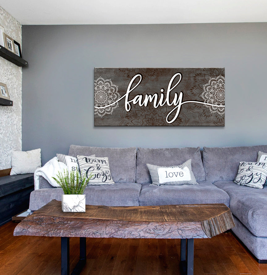 Ready-to-Hang Boho Style Family Word Wall Art with Wood Frame