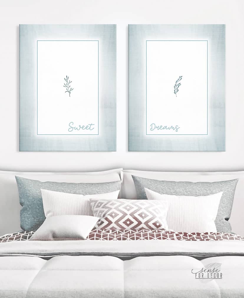 Sweet Dreams Bedroom Wall Art Set of 2 with Wood Frames, Ready to Hang