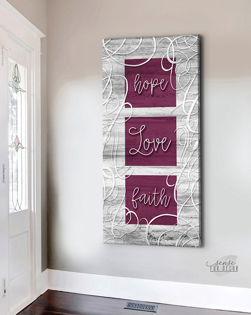 Exclusive Christian Wall Art: Hope Love Faith V4 with Wood Frame, Ready to Hang - Buy 2 Save 20%