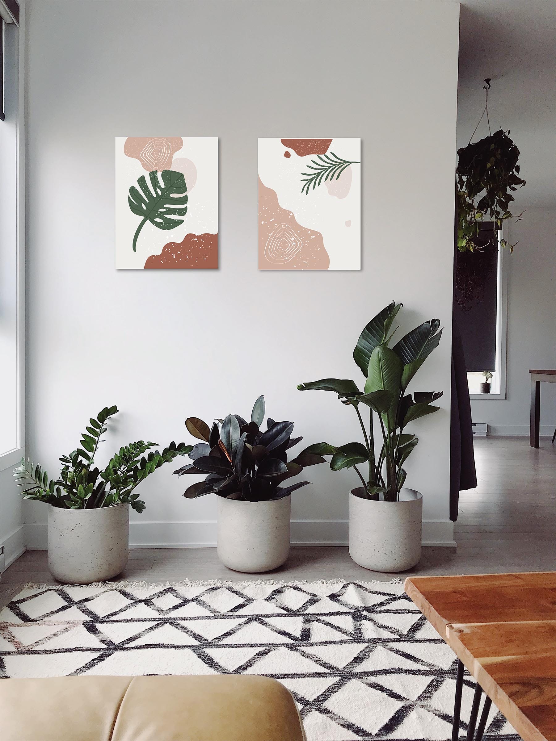 Boho Leaf Green Wall Art Set of 2 (Wood Frame, Ready To Hang) - Buy 2 Save 20%