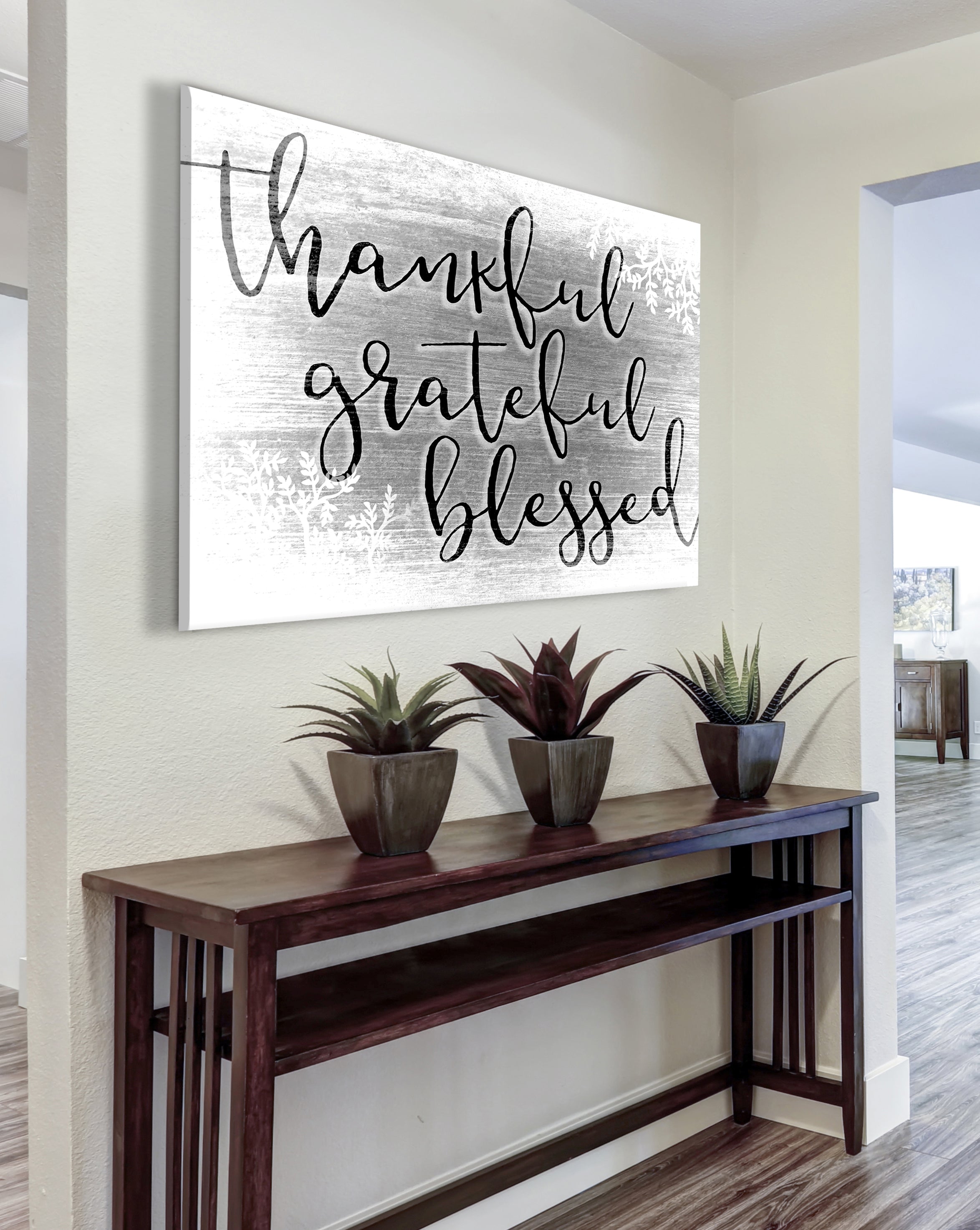 High - Quality Christian Wall Art: Thankful Grateful Blessed V6 with Wood Frame for Easy Hanging