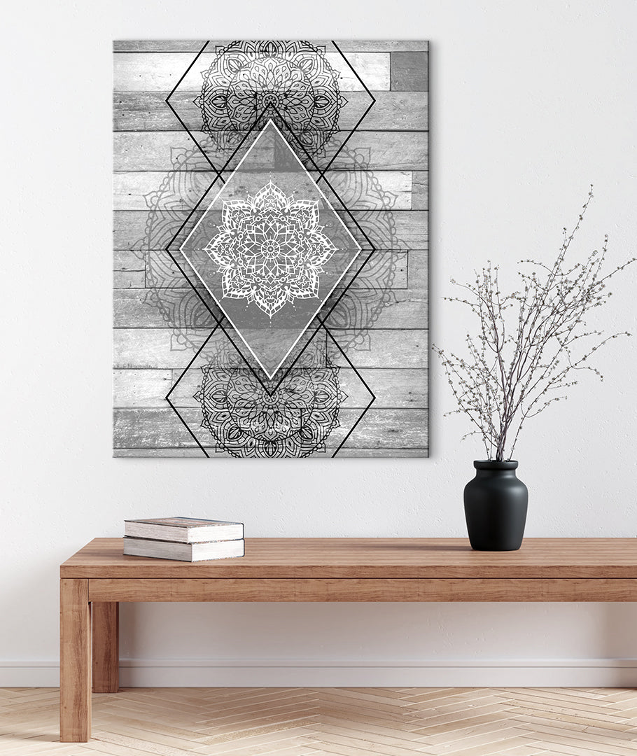 Ready-to-Hang Boho Mandala Wall Art V7 with Wood Frame for Home Decor