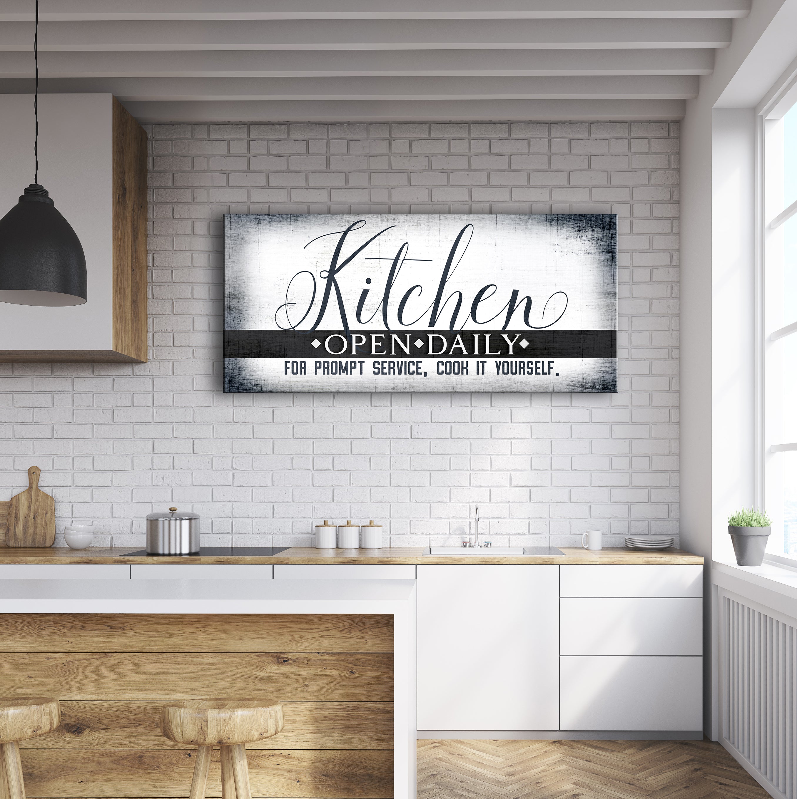 Kitchen Wall Art - Kitchen Open Daily (Wood Frame, Ready To Hang) - Buy 2 Save 20%