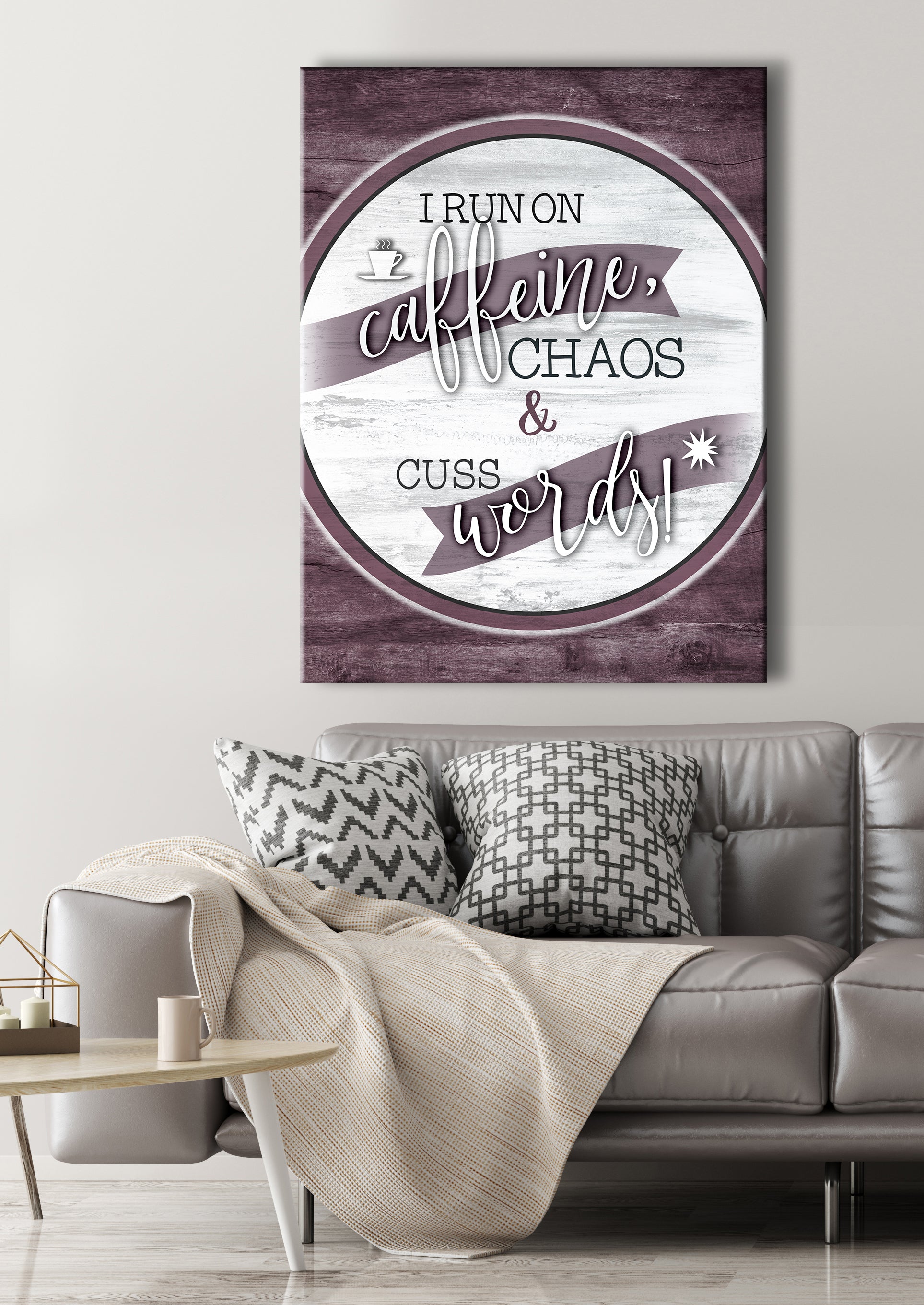 Caffeine, Chaos & Cuss Words Kitchen Wall Art - Wood Frame, Ready To Hang! Buy 2, Save 20%
