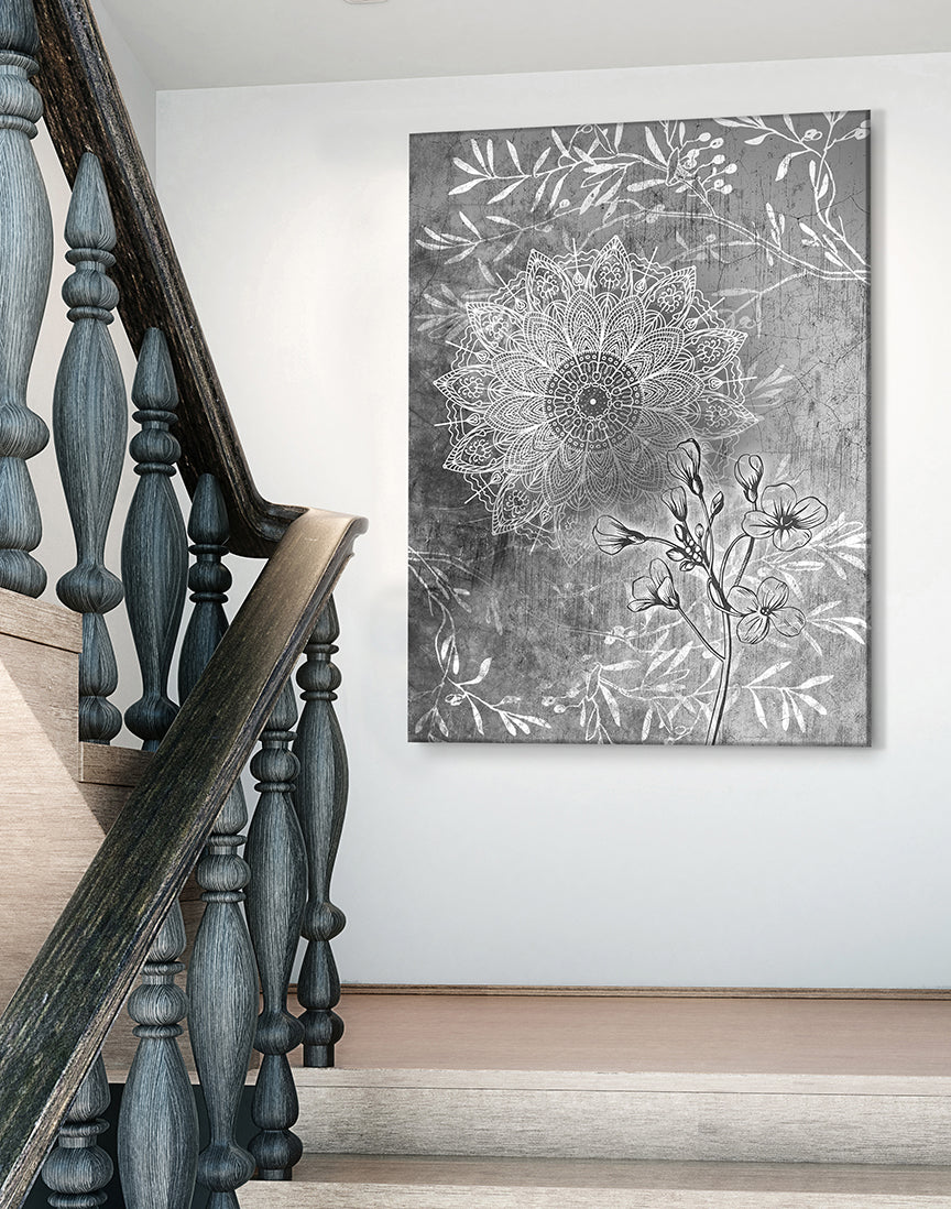 Hot! Boho Flower Mandala Wall Art with Wood Frame, Ready to Hang