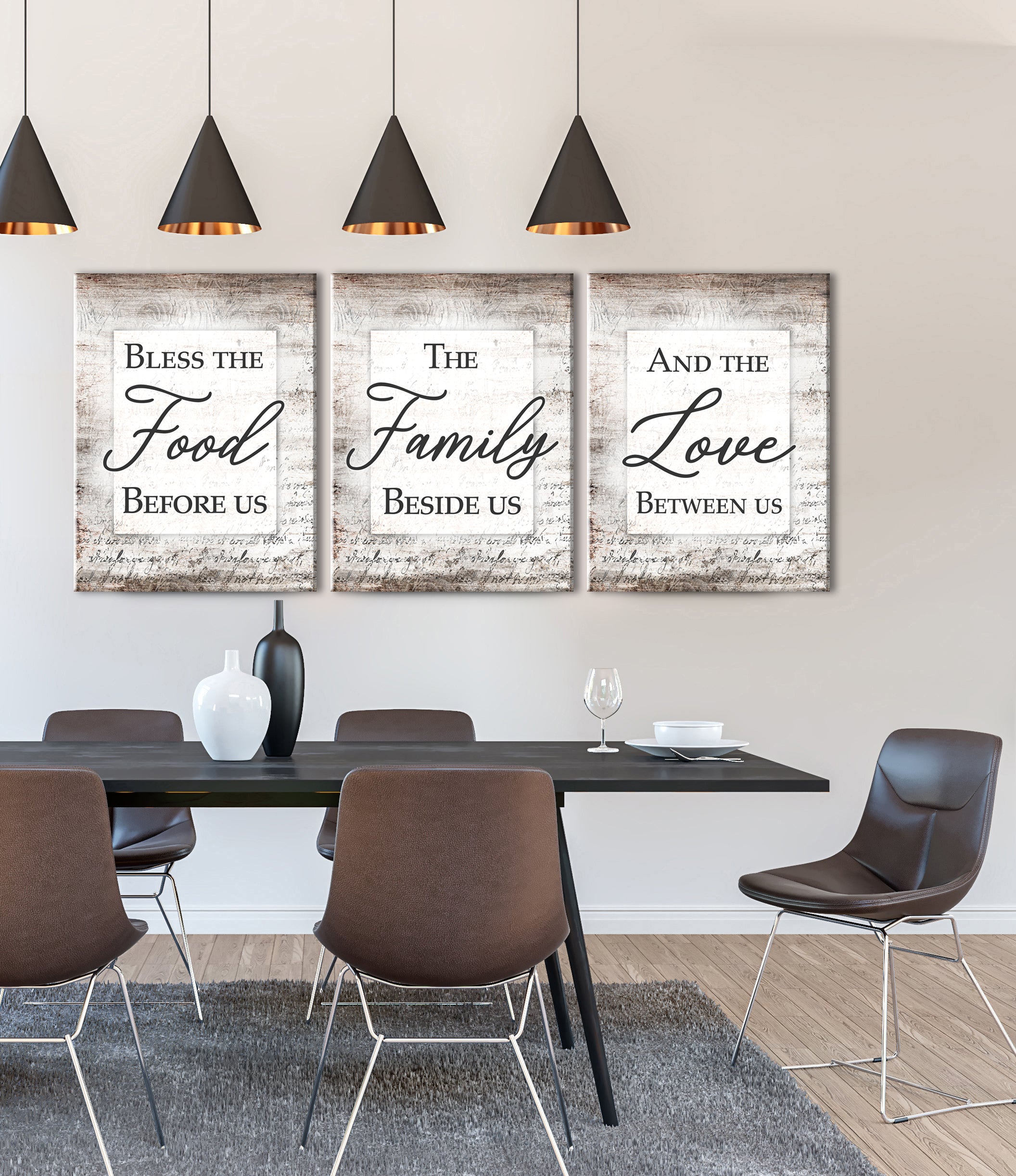 Hot Deal! Set of 3 Wood-Frame Ready-to-Hang Home Wall Art: Bless the Food Before Us V2