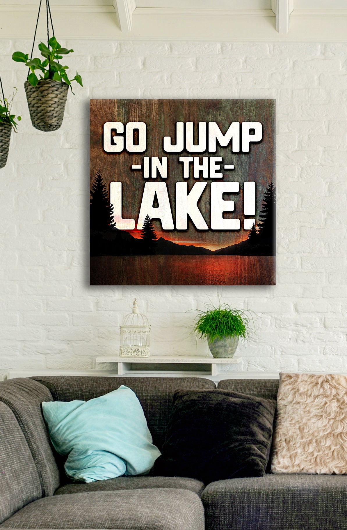 Cottage Life Art: Go Jump In The Lake - Wood Frame, Ready To Hang! Save 20% On 2 Items