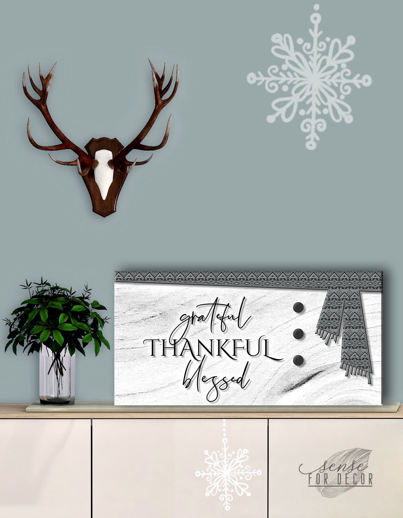 Exclusive Christian Wall Art: Grateful Thankful Blessed V16 - Wood Frame, Ready to Hang