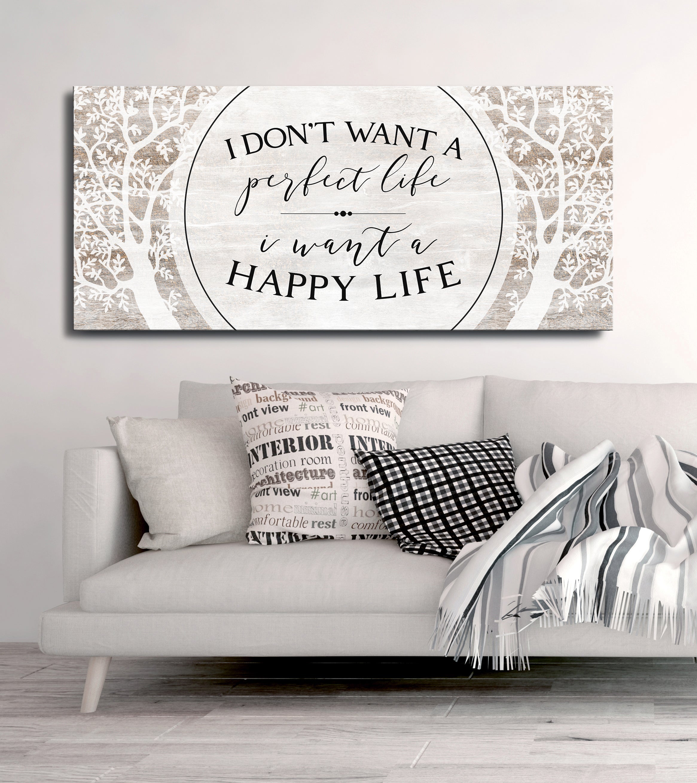 Exclusive! Happy Life Wall Art with Wood Frame, Ready to Hang