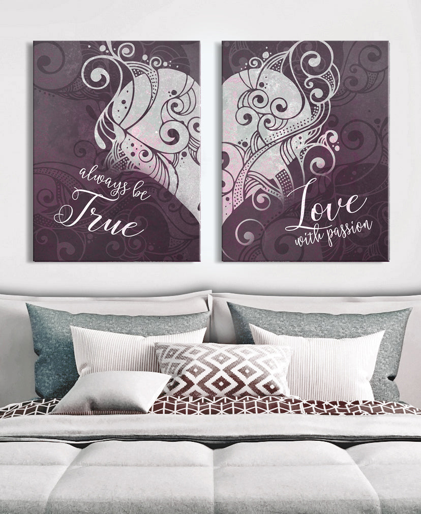 Hot Deal! Passionate True Love Wall Art Set 2 with Wood Frame, Ready to Hang for Your Home