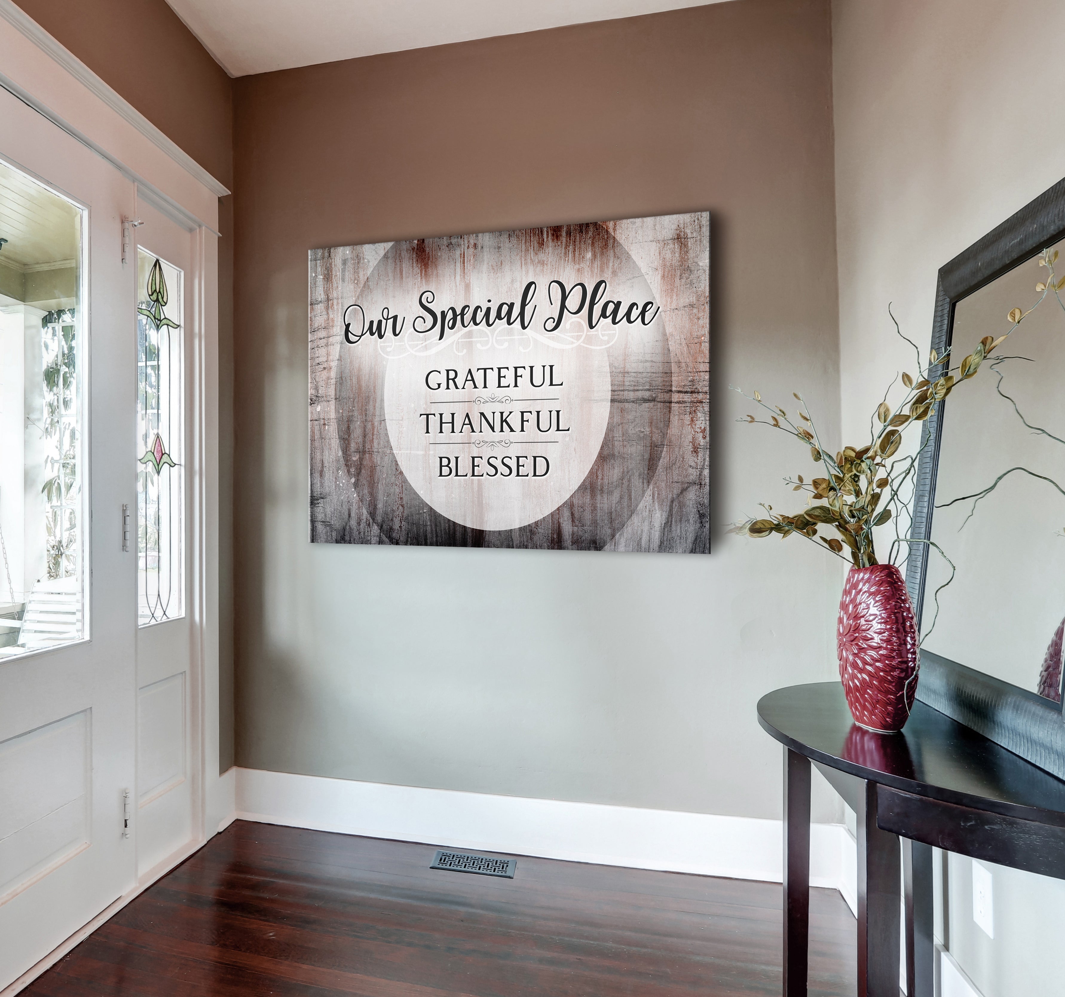 Christian Wood-Frame Wall Art: 'Our Special Place - Grateful, Thankful, Blessed' Ready to Hang