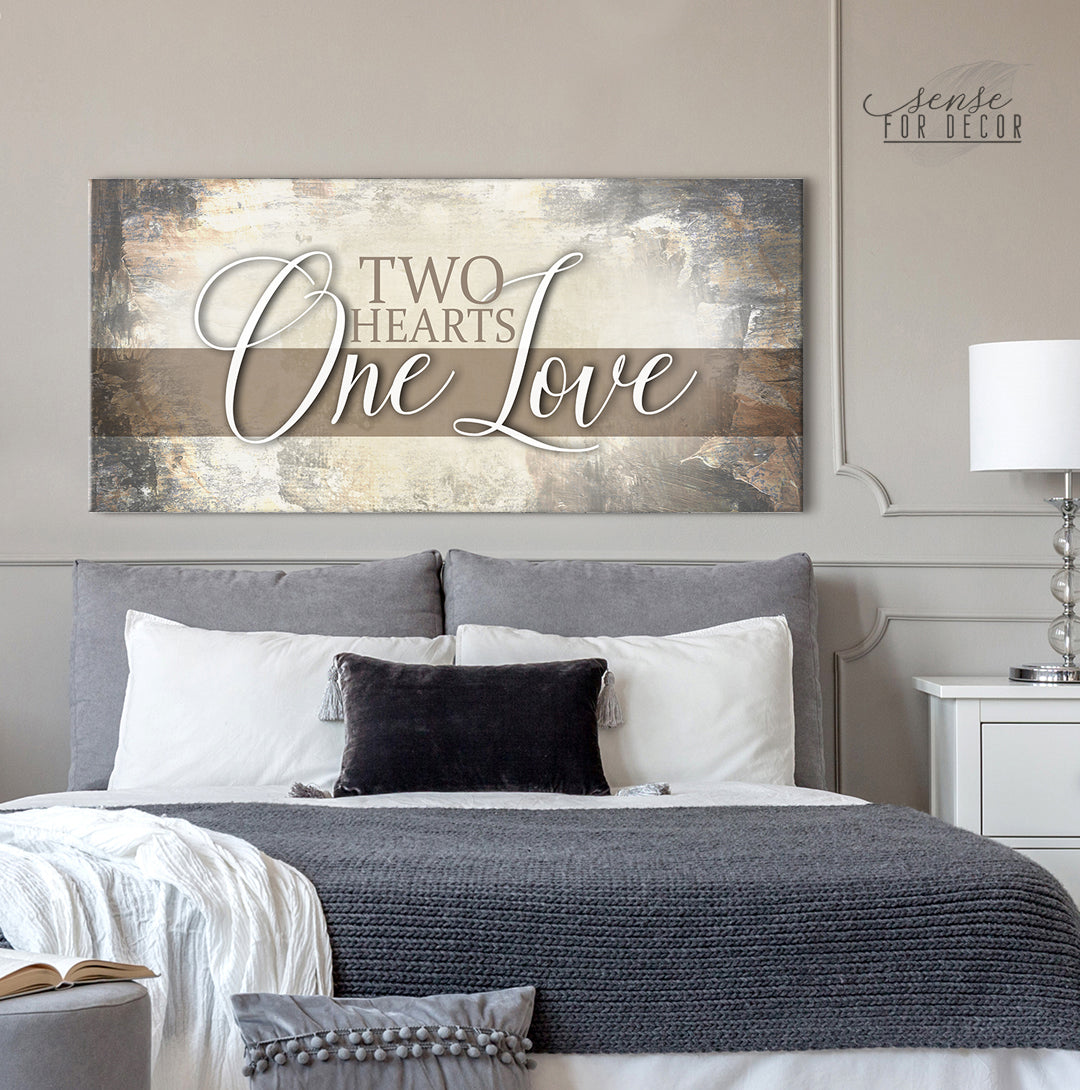 Exclusive Couples Wall Art - 'Two Hearts One Love' with Wood Frame, Ready to Hang! Buy 2, Save 20%