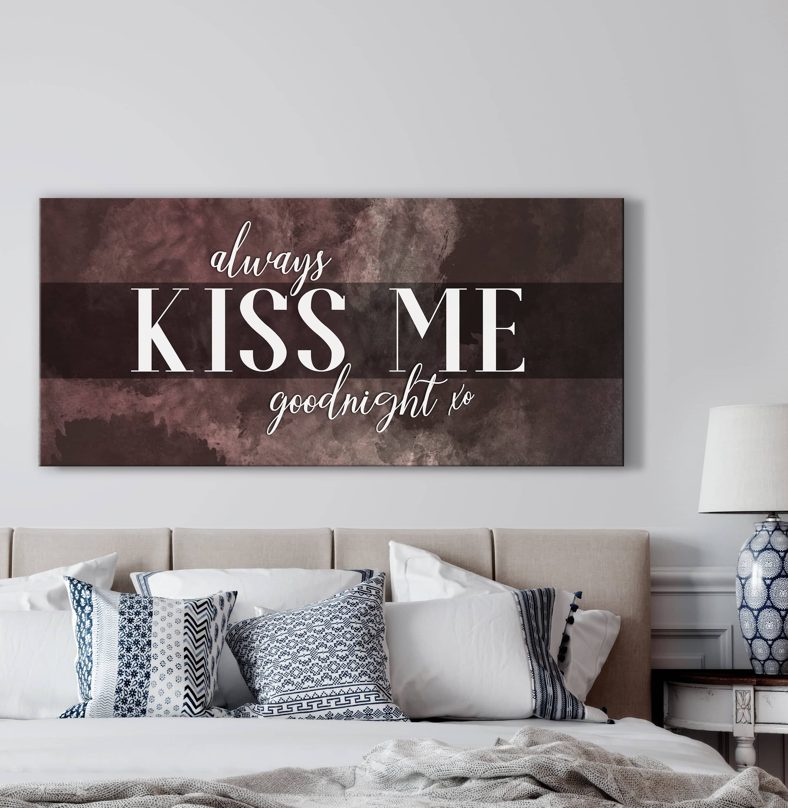 Hot Deal! Bedroom Wall Art - 'Always Kiss Me Goodnight V6' Wood Frame, Ready To Hang