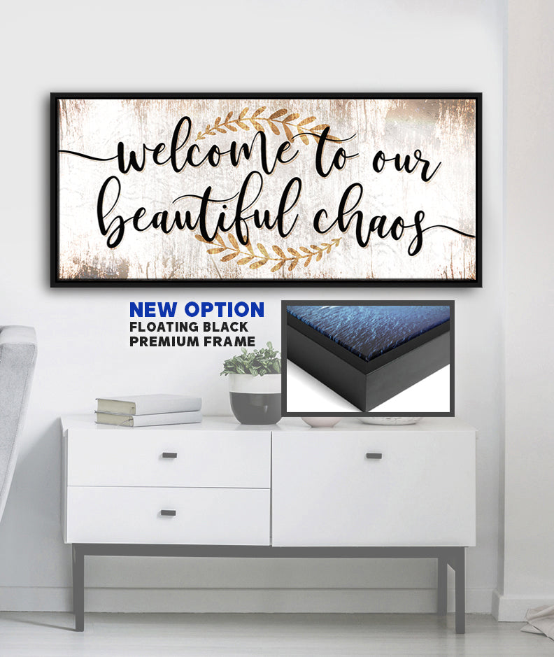 Hot Deal! Family Wall Art - 'Welcome to Our Beautiful Chaos V6' with Wood Frame, Ready to Hang